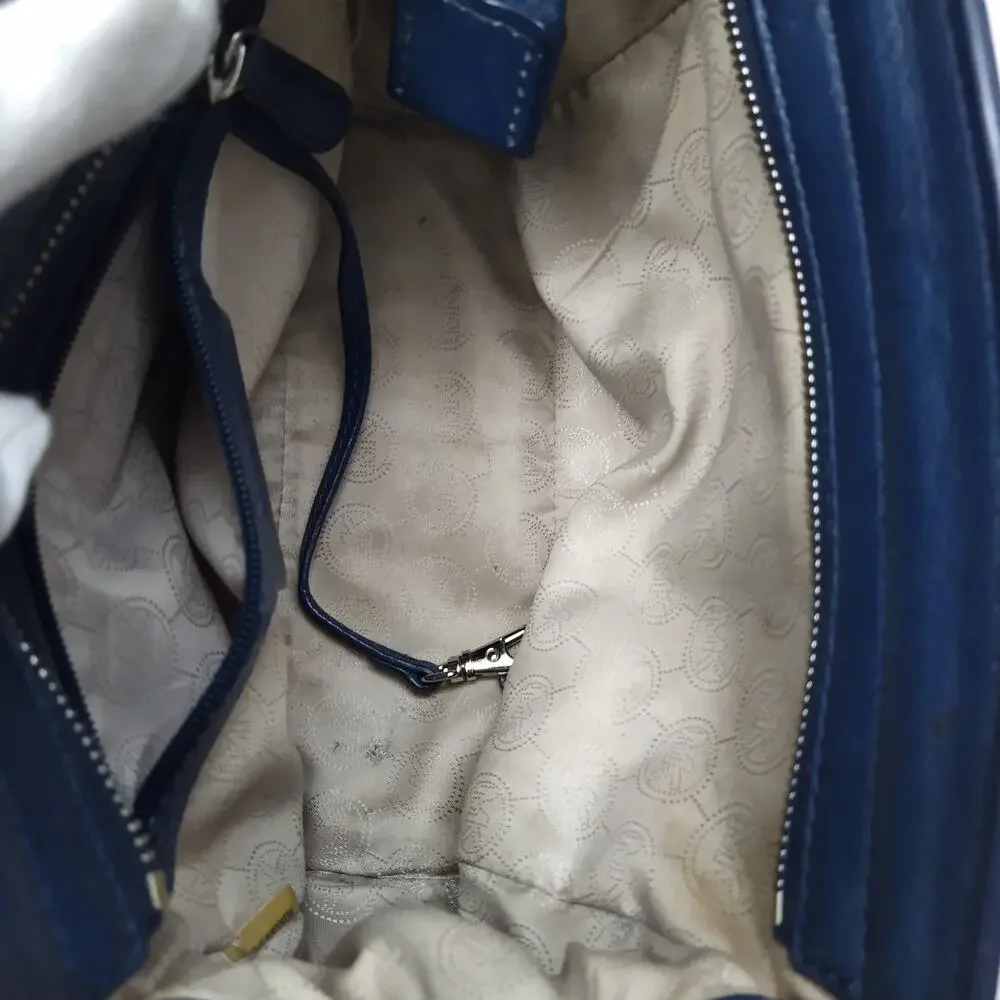 Michael Kors Blue Leather Zipper Closure Crossbody Bag